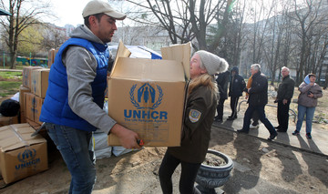 Übergabe humanitärer Hilfe in Charkiw/Nordostukraine.